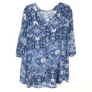 Show Me Your MuMu blue v-neck button 3/4 sleeve tunic top Medium Great condition